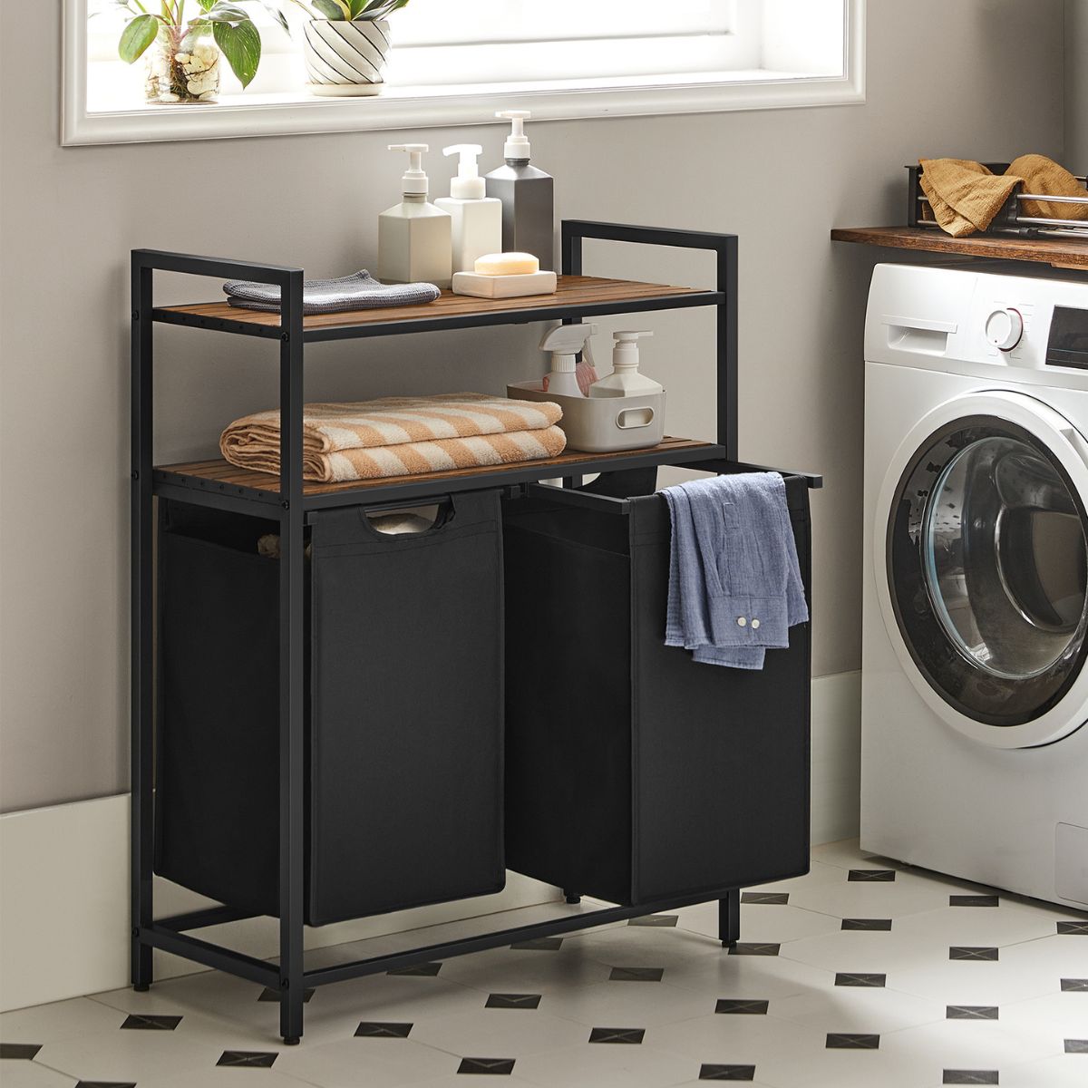 Calicosy - Wasmand met 2 compartimenten en 2 planken - H92 cm - Zwart