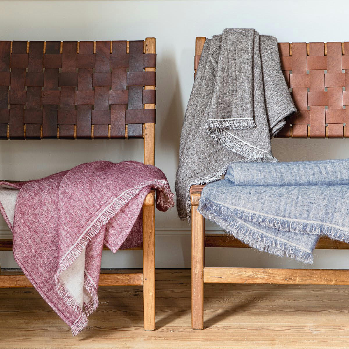 AMBIANCE - Plaid coton ambiance bleu 140x170 cm