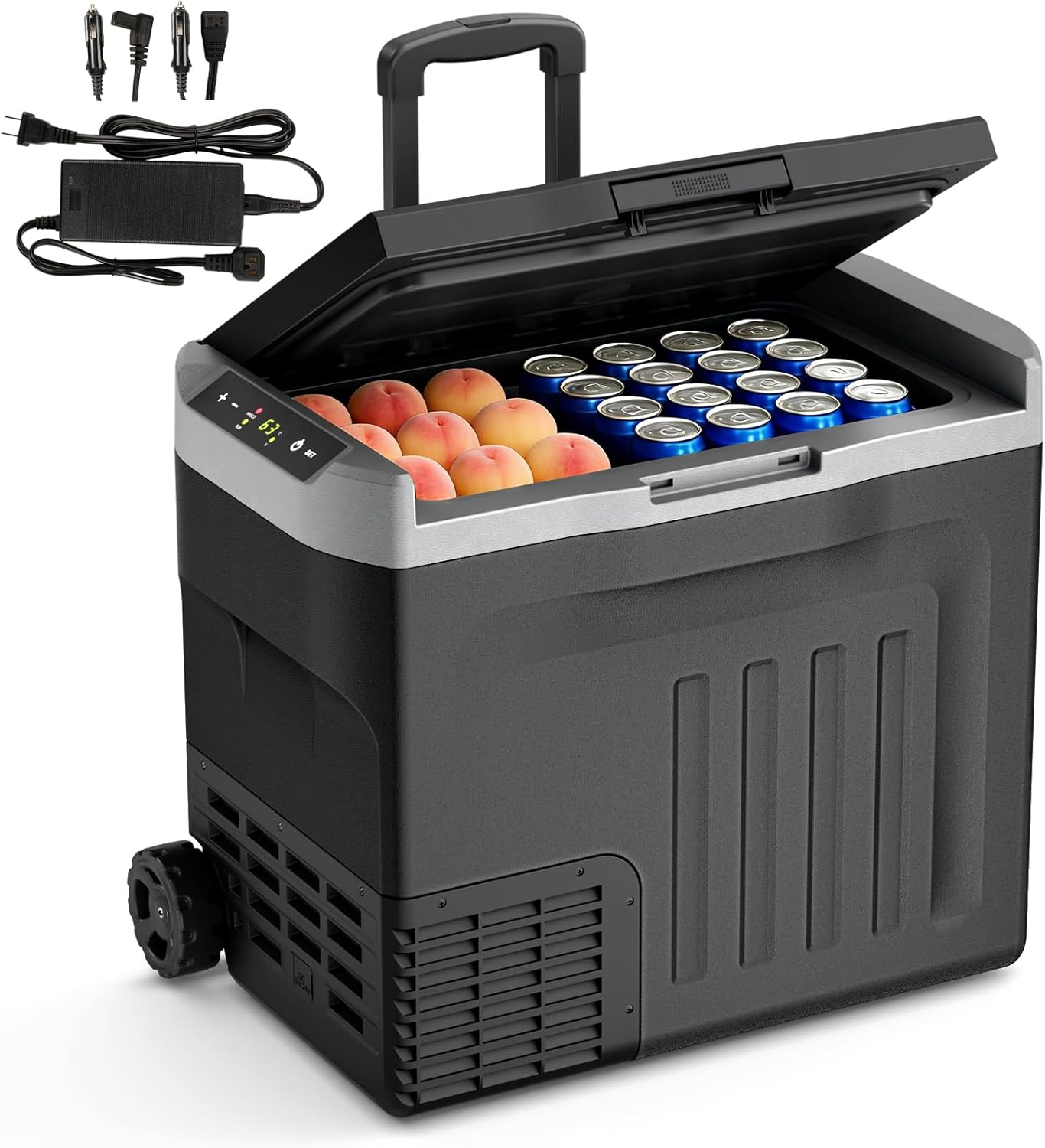 Antarctic Star 12 Volt Car Refrigerator,43QT(40L) Electric Cooler, -4℉~68℉ Portable Fridge Freezer,12V 24V DC 100-240V AC Car Fridge with Wheels&2 Baskets for Car,Camping,RV,BLACK