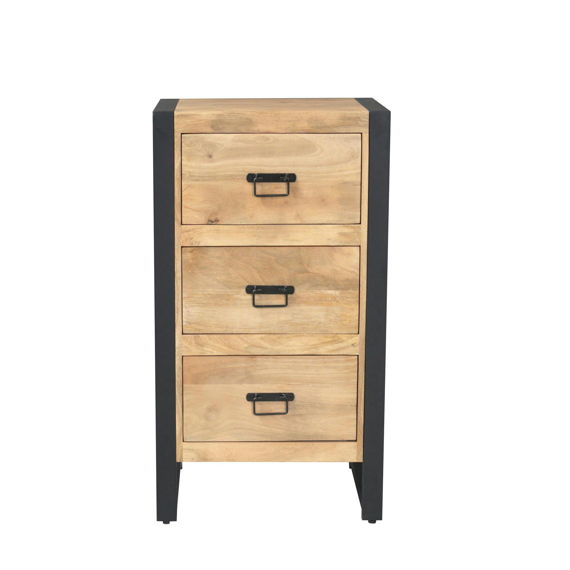 Petit meuble de rangement 3 tiroirs bois clair métal noir MILORA