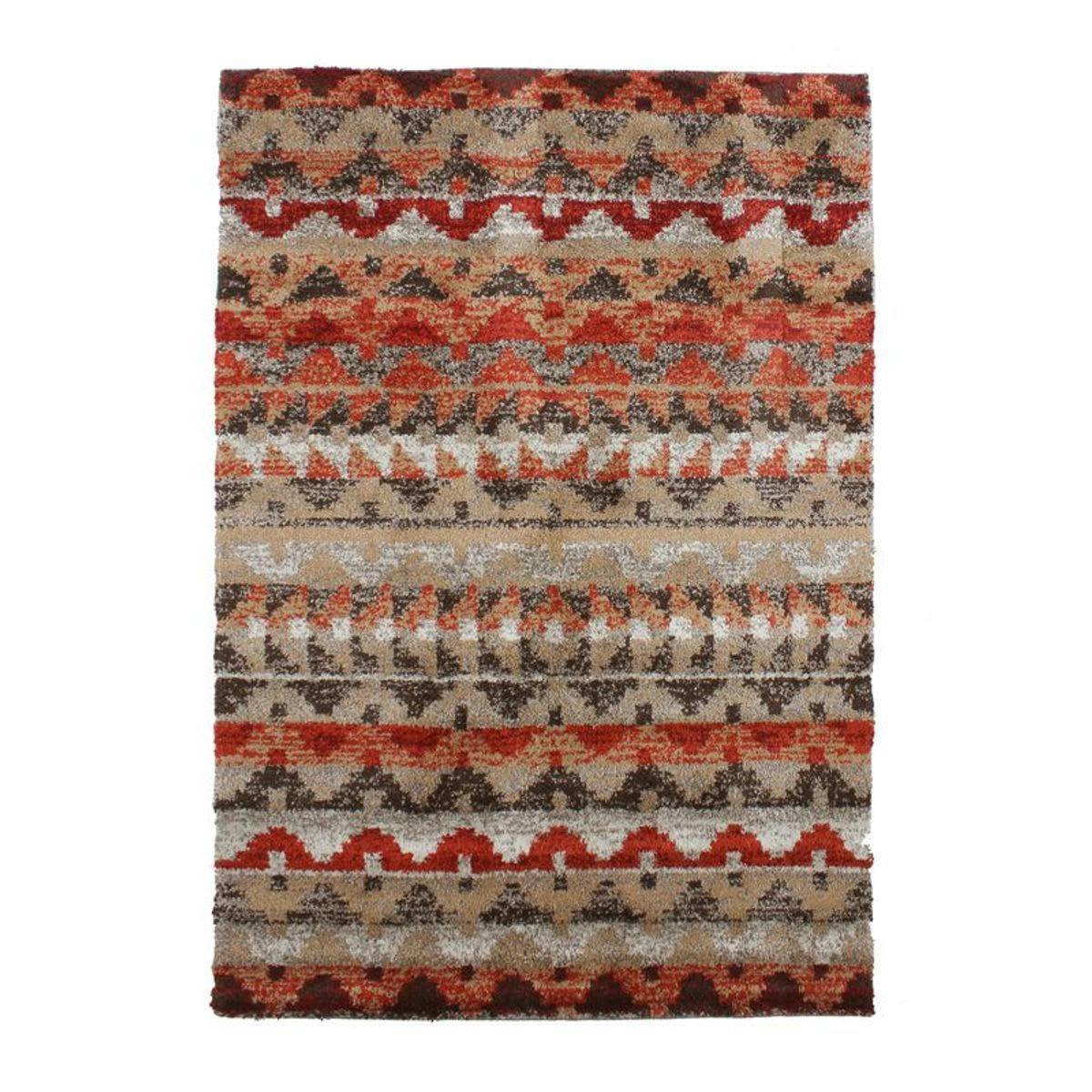 RIMINI - Tapis à poils longs imprimé ethnique rouge 133x190