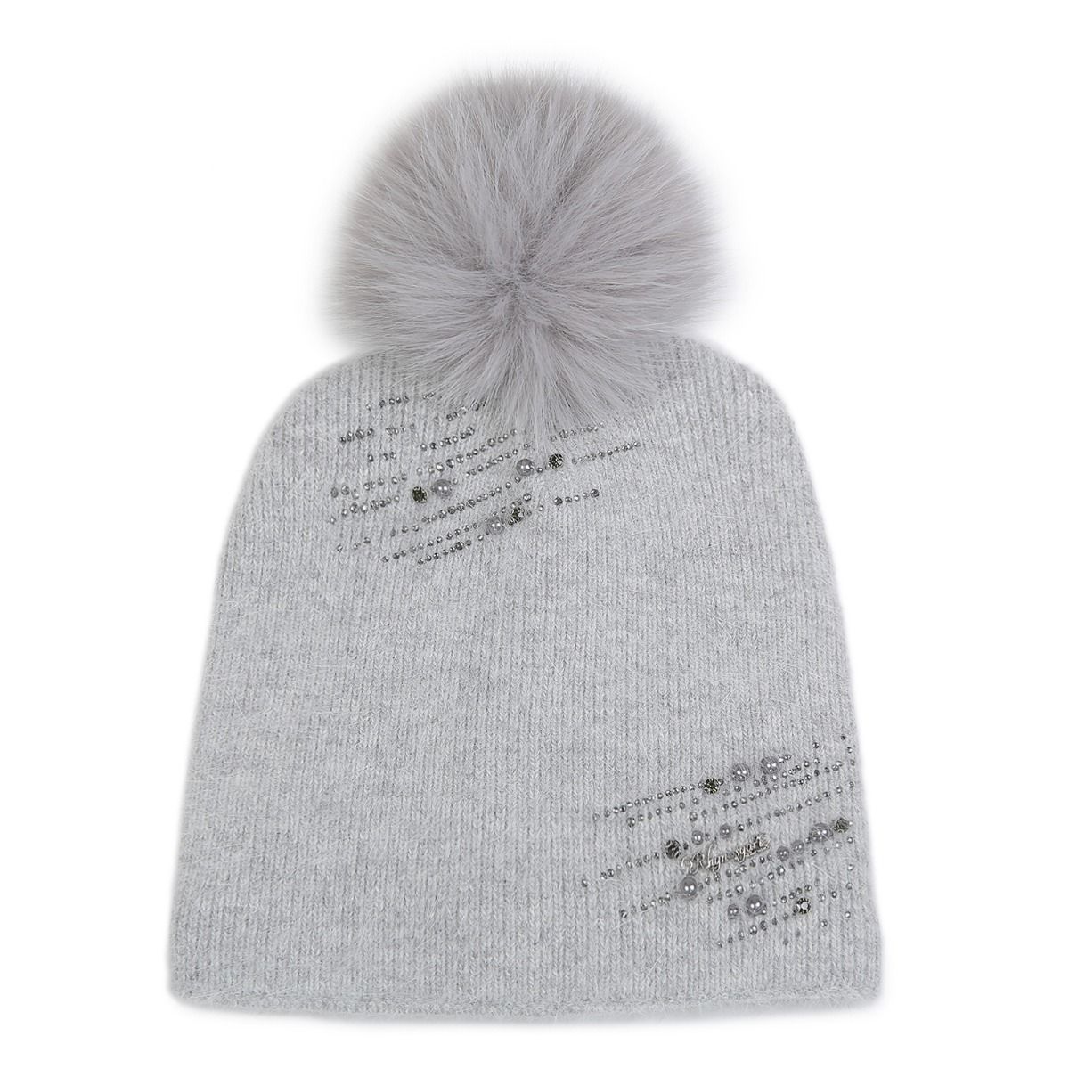 PEACH ACCESSORIES Minimalist Crystals Style Pompom Hat