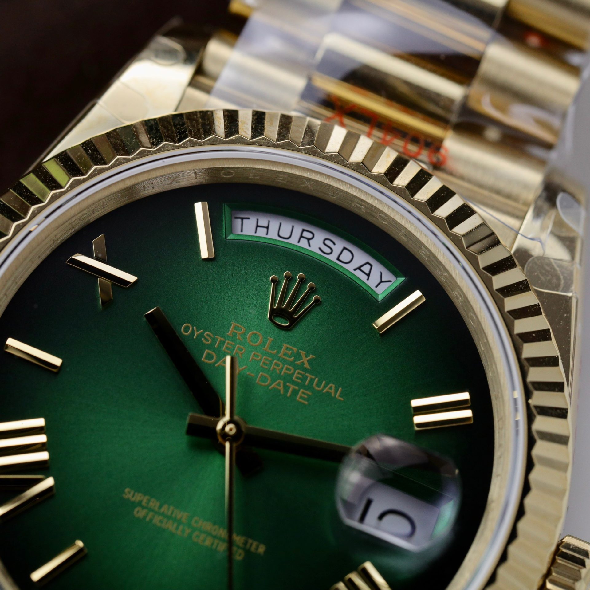 Rolex Day-Date 228238 YG Plated Ombre Green Dial 40mm Super Clone