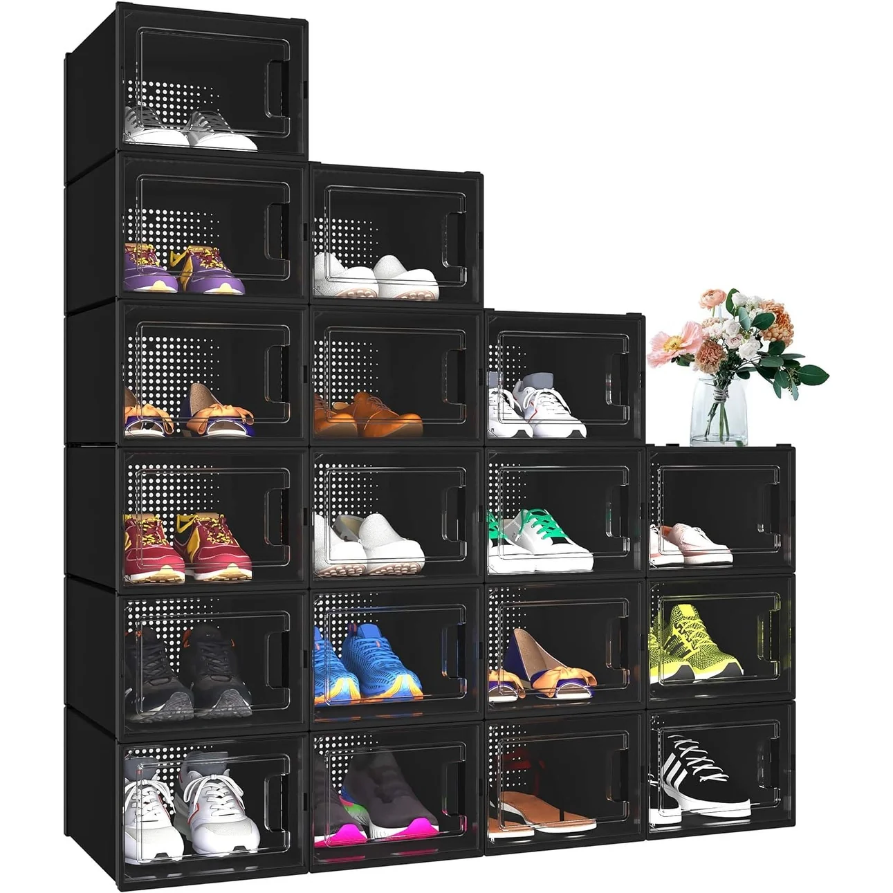 18 PCS Shoe Storage Organizers Stackable Shoe Storage Box Rack Containers Drawers