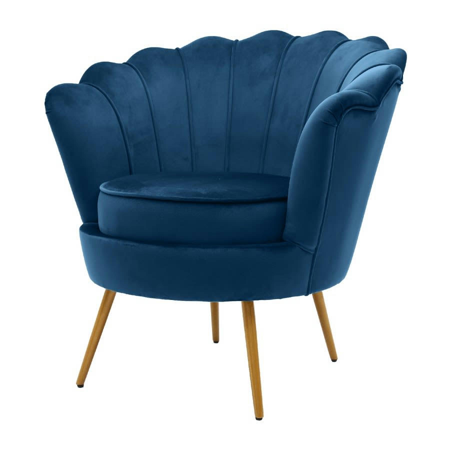 VELVET - Fauteuil en velours et pieds en métal doré motif éventail