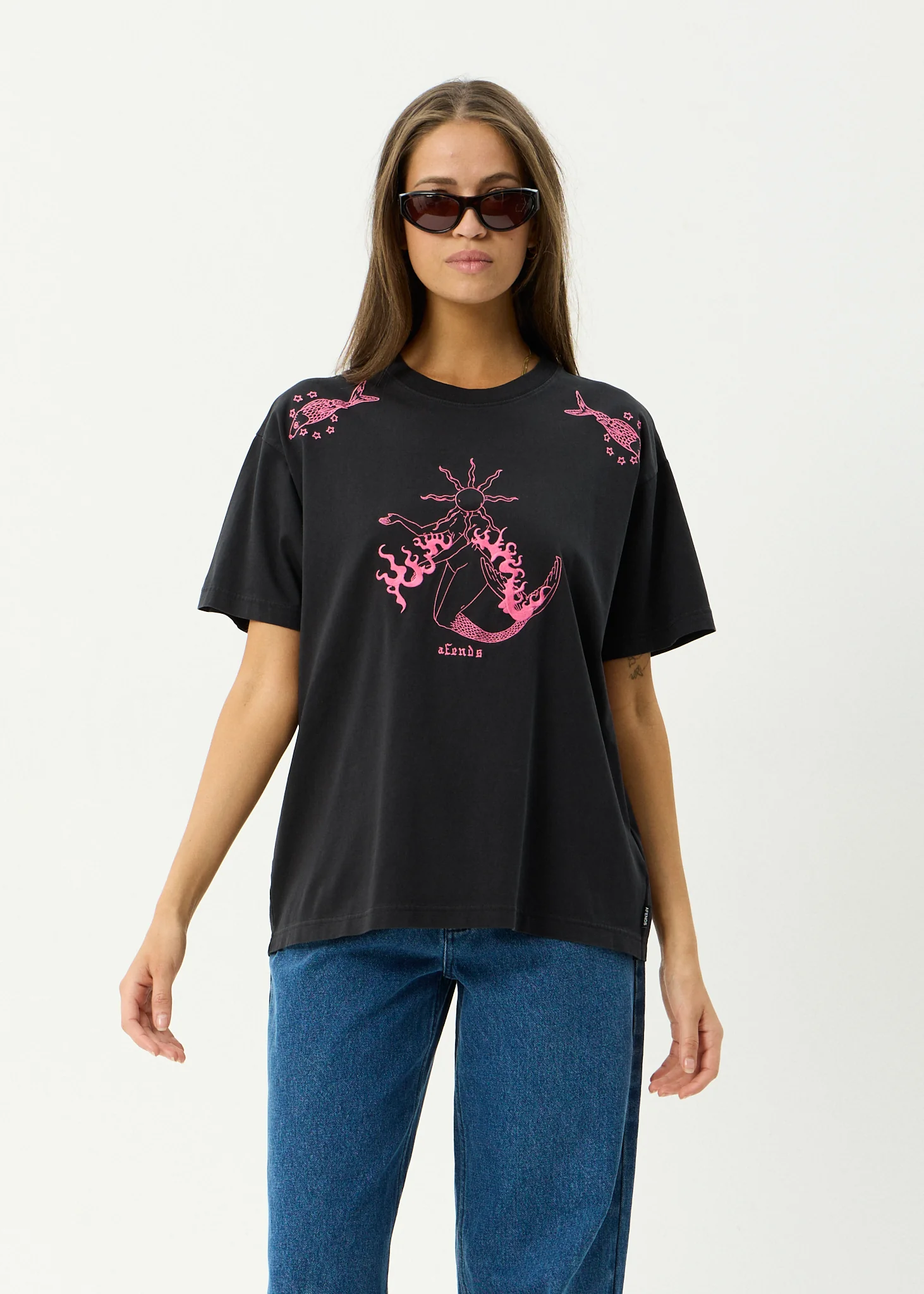 AFENDS Womens Sea Siren - Oversized Tee - Stone Black