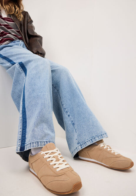 Womens Cream Suedette Low Profile Trainers