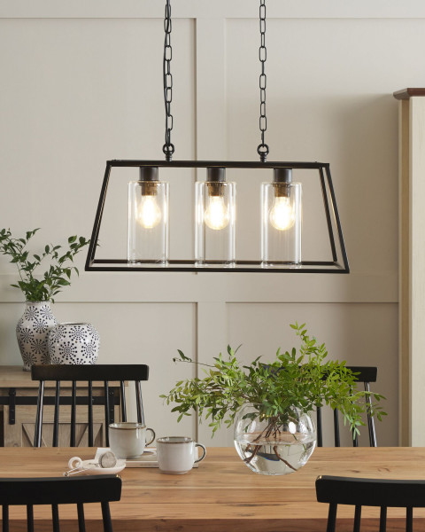 Lampa wisząca metalowa rama 3 klosze czarna