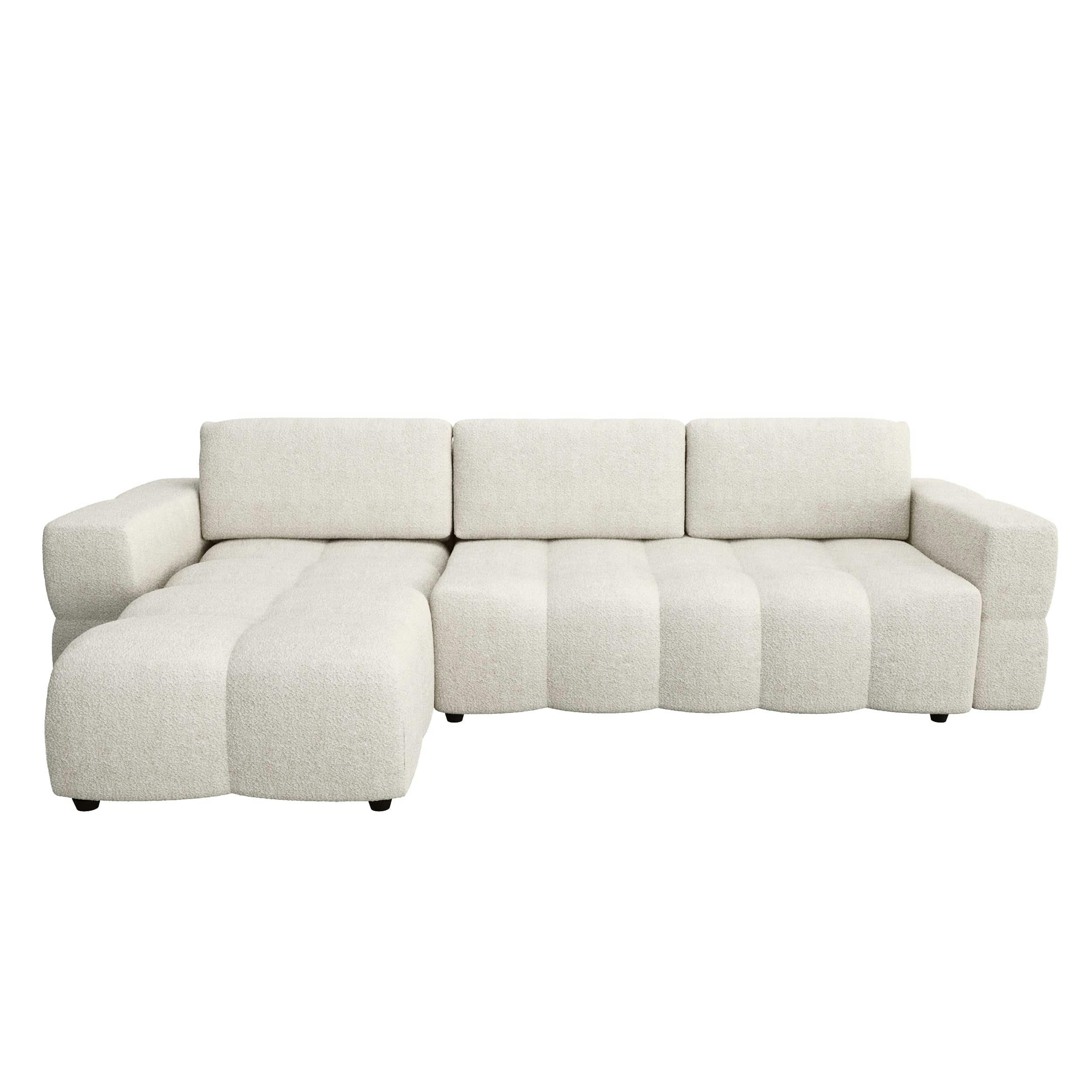 GABRIEL - Canapé d'angle gauche convertible coffre bouclette crème 260x180cm
