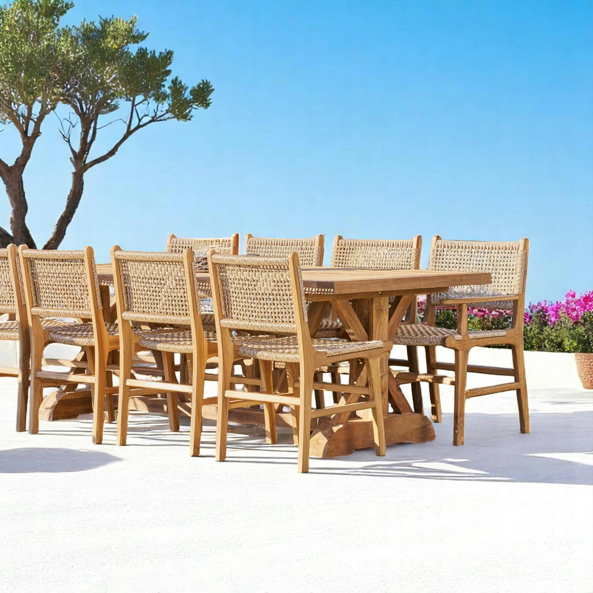 Chaise de jardin en teck et résine tressée avec accoudoirs (lot de 2) MENDOZA