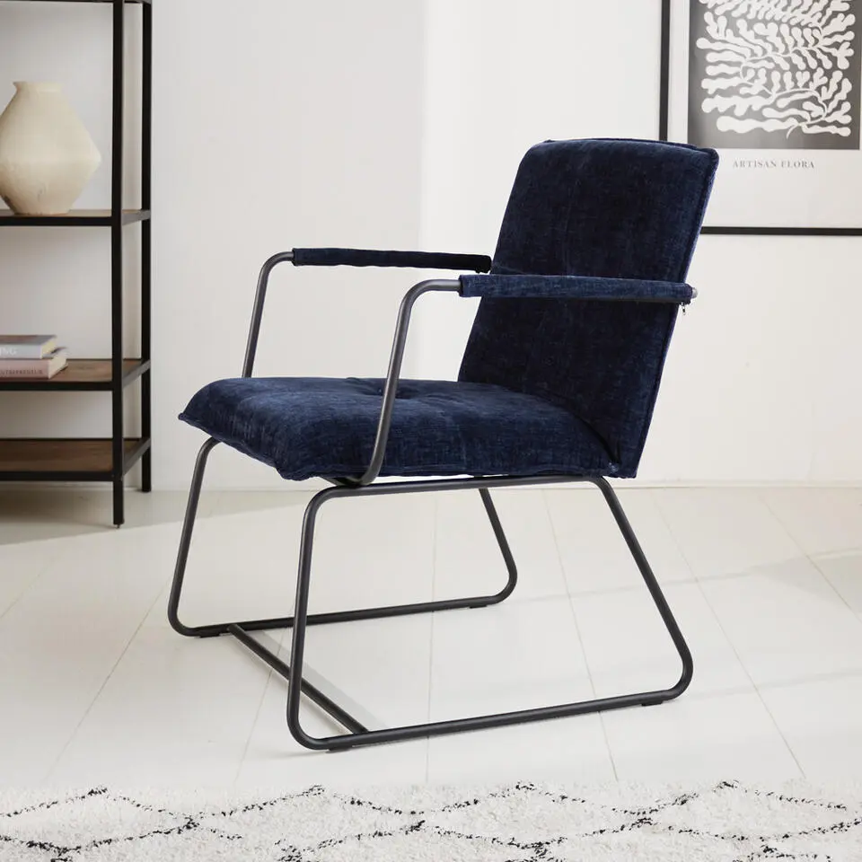 Fauteuil Hailey donkerblauw chenille - Stof - Blauw