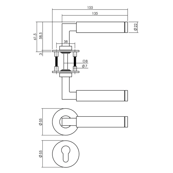 Türdrücker, D.55x3 mm PZ-Rosetten Bau-Stil