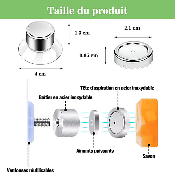 BASHLWUA Lot de 3 Porte-Savon Magnétique, Ventouse - Fixation Solide, Porte-Savon de Douche sans Perçage, Aimanté en Acier Inoxyda