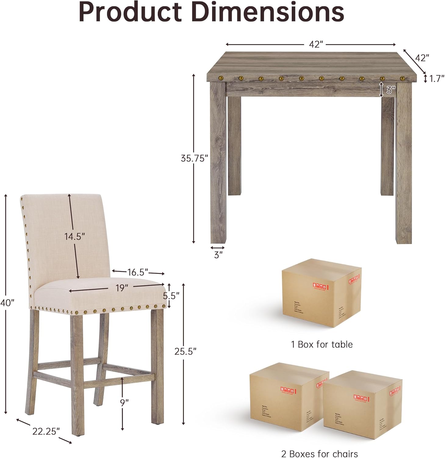 Counter Height Dining Table Set for 4,Farmhouse Dining Table Set for 4,Square Bar Kitchen Dining Table with 4 Bar Stools,High Dining Table and Chairs for Dining Room, Kitchen