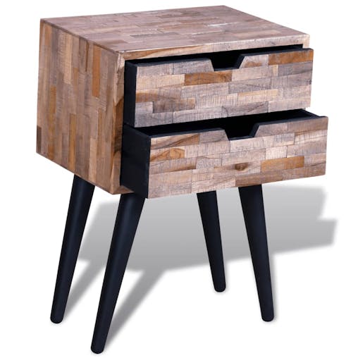 NNEVL Nightstand with 2 Drawers Reclaimed Teak Wood