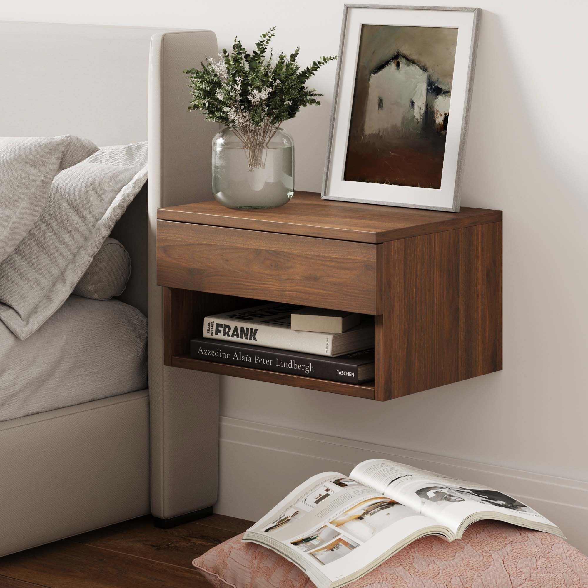 Nathan James Jackson Modern Floating Bedroom Nightstand with Storage Drawer and Open Shelf Cubby