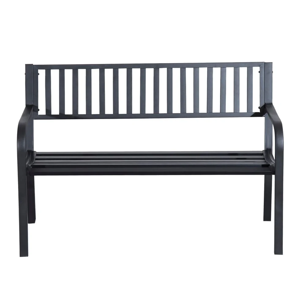 Outsunny 50 Slatted Steel Outdoor Decorative Patio Lawn Garden Park Bench with Durable Rust-Fighting Material