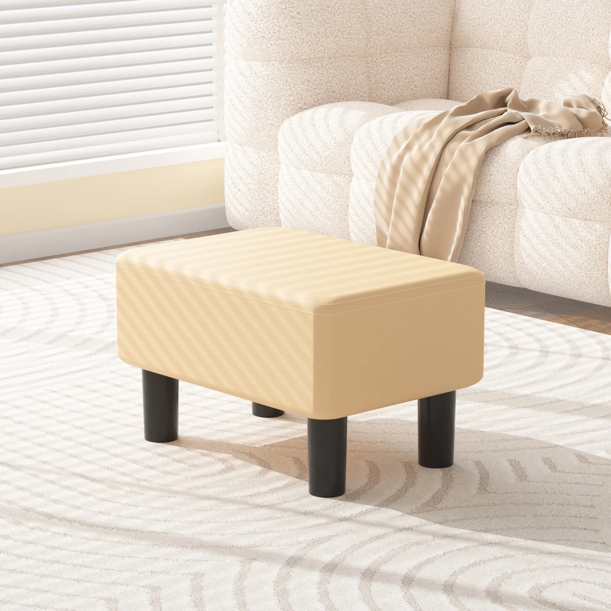Javlergo Small Footstool Ottoman, PU Leather Footrest with Legs, Rectangle Padded Seat