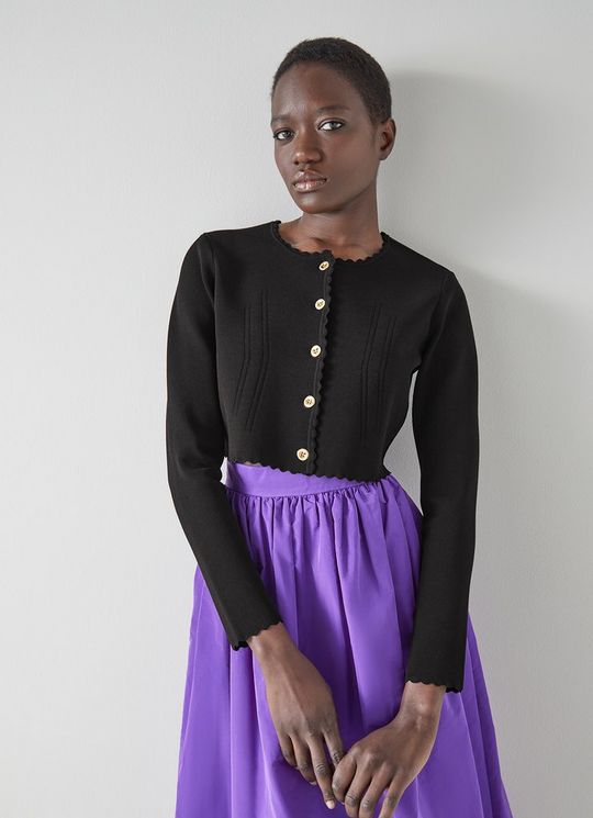 Hilary Black Knitted Scallop Edge Cardigan