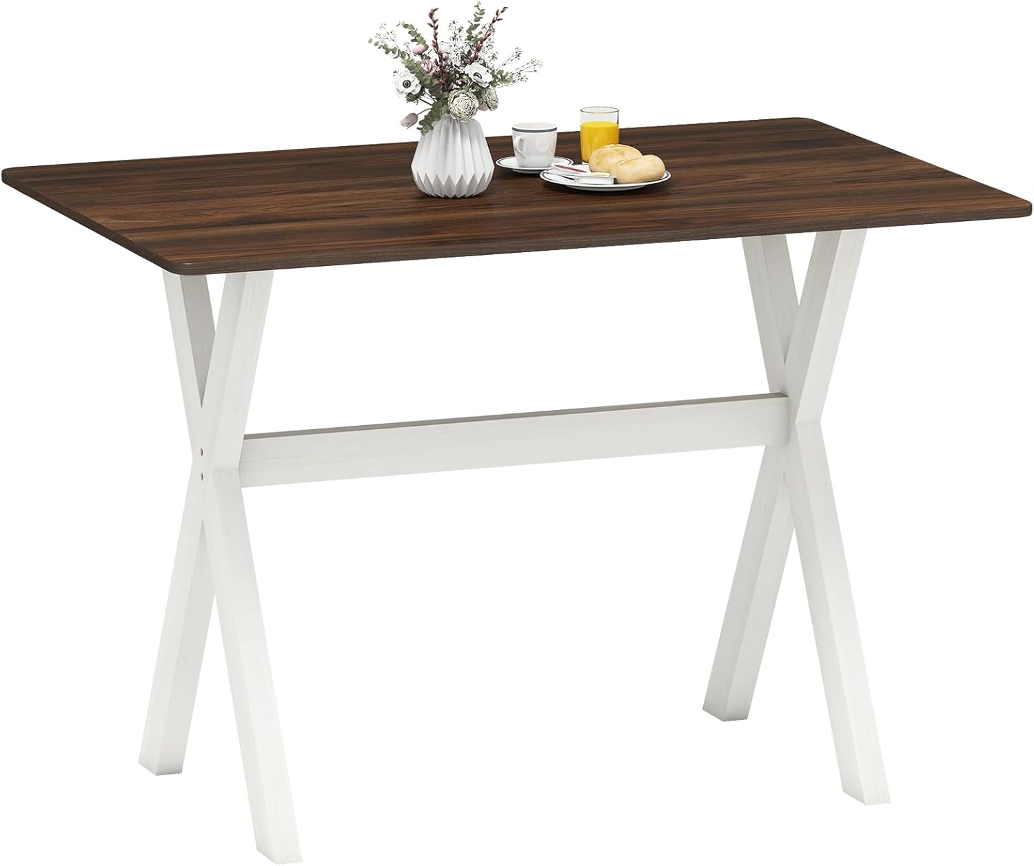 Giantex 43 Dining Table for 4, Rectangular Kitchen Table with Rubber Wood X-Shaped Frame, Space Saving Dinner Table for Living Dining Room, Dinette, Home Office, Restaurant