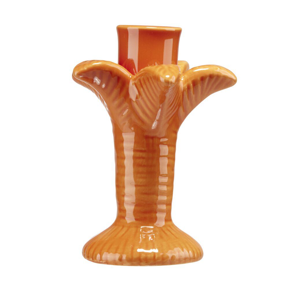 Bougeoir céramique forme palmier orange Ø10xH12,5cm