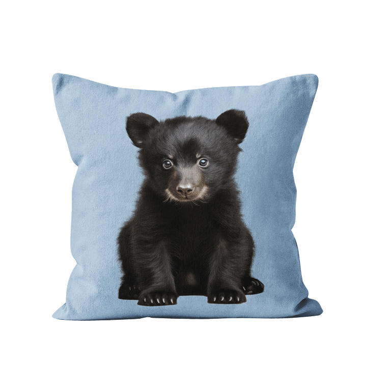 - Coussin enfant ourson bleu velours 40x40cm