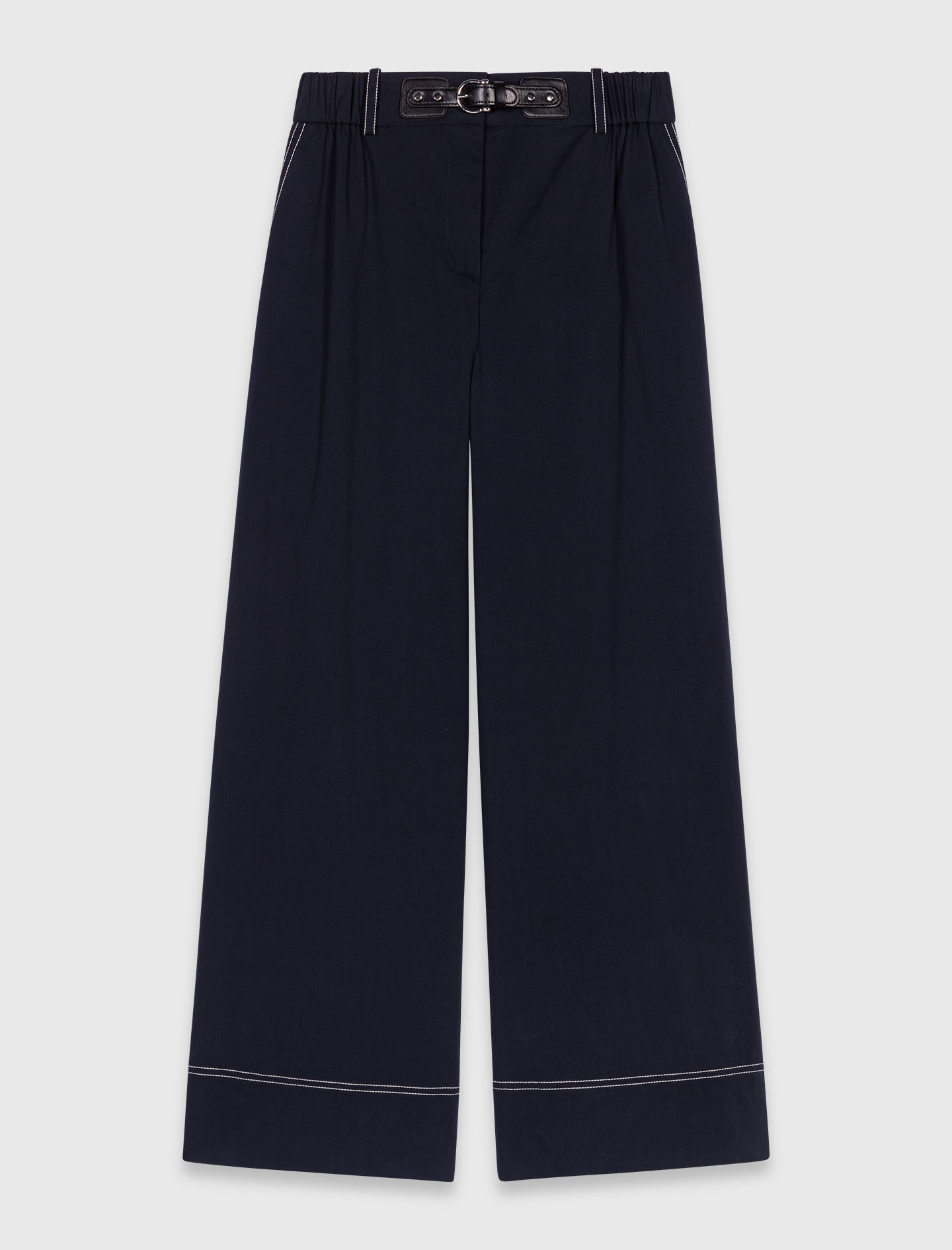Pantalon en coton à ceinture cuir