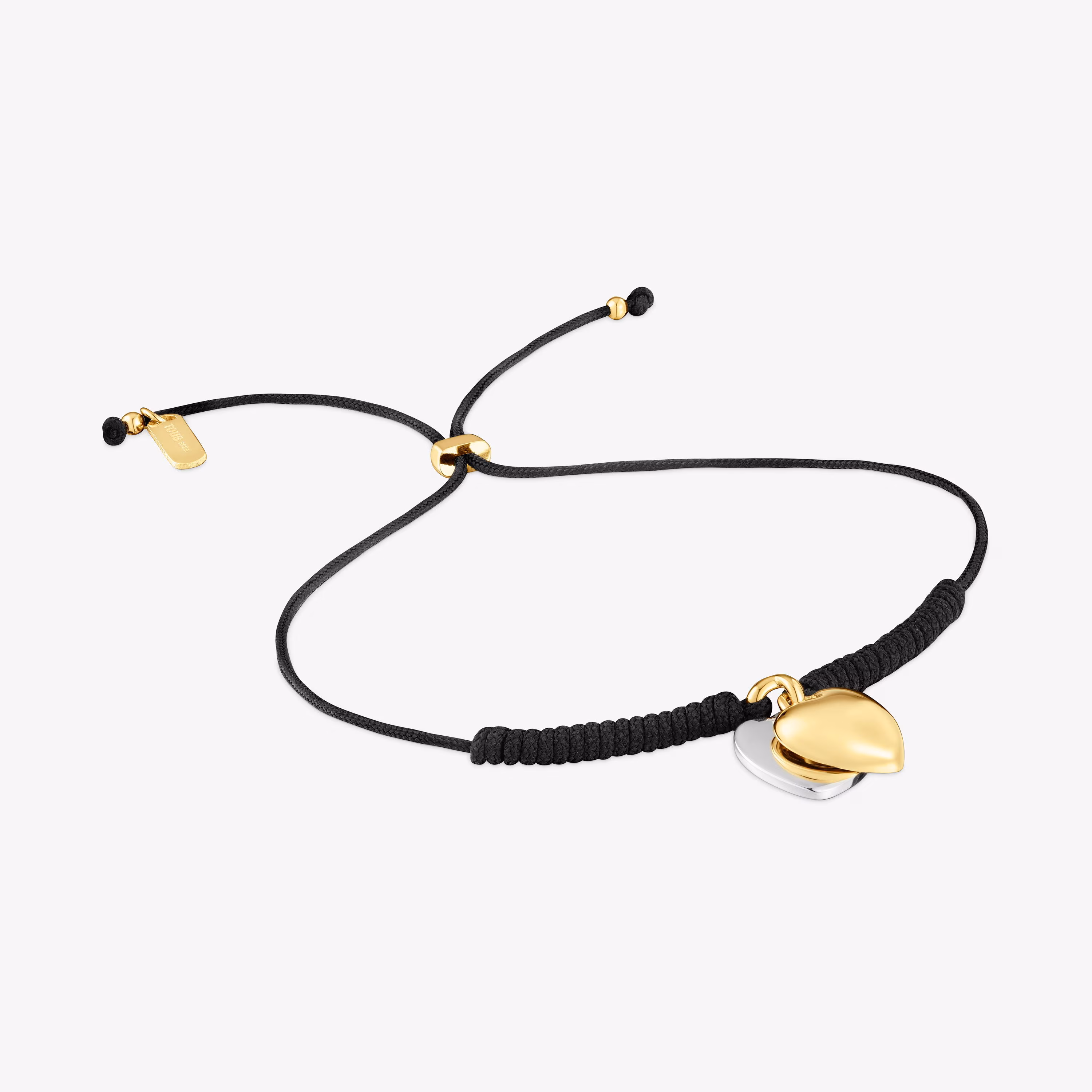Pulsera doble corazón con baño de oro 18 kt sobre plata y nylon negro TOUS Flechazo