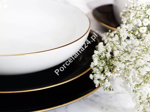 Serwis obiadowo - kawowy na 6 osób (30 el) Bogucice - Black & White Gold 1207