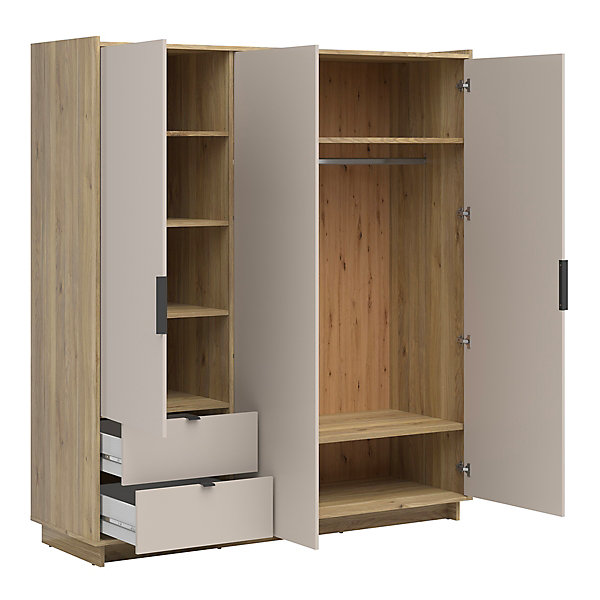 Armoire 3 portes 2 tiroirs Donna Cachemire et Bois