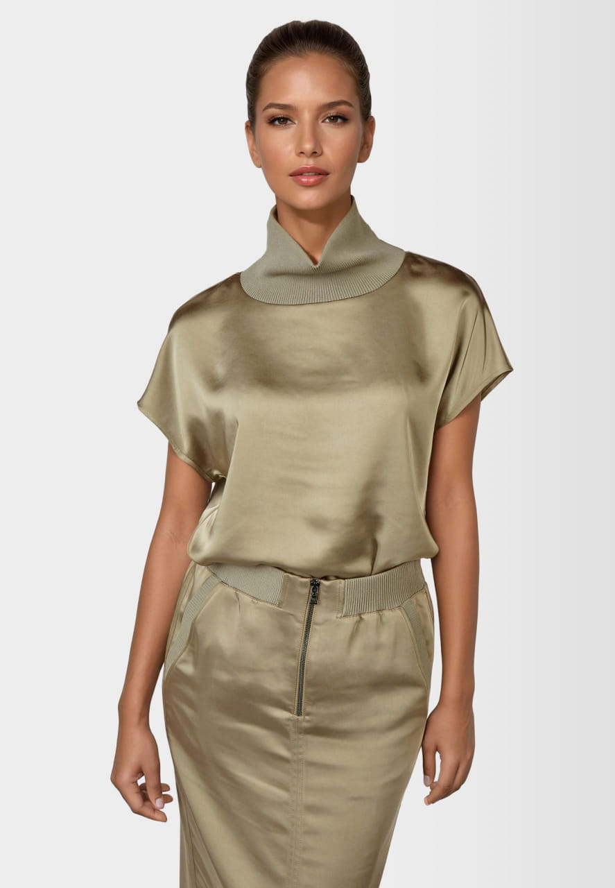 Satin-Top mit Strickbündchen