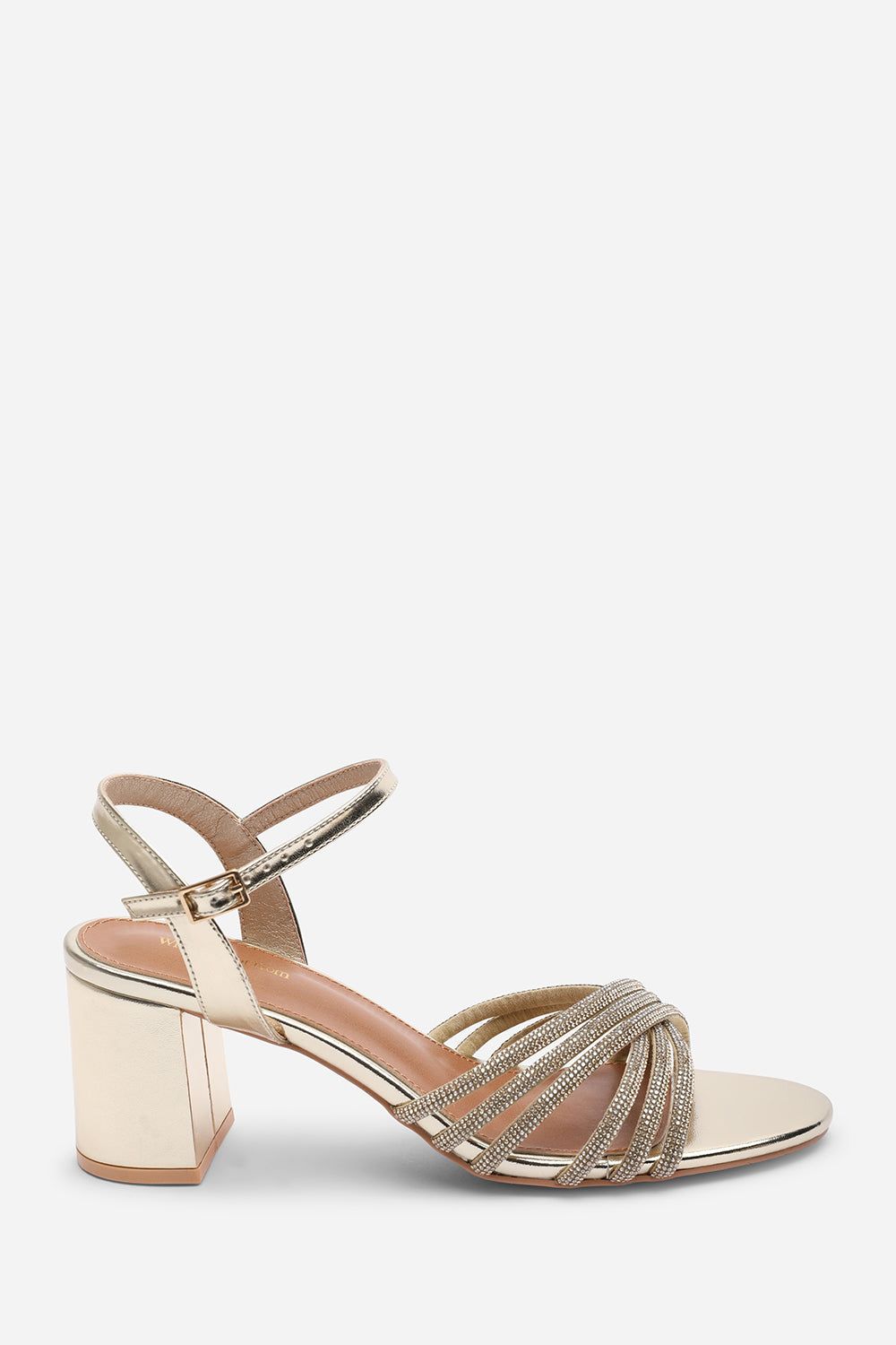 Where's That From Bellini Cross Over Diamante Strap Block Heel Sandals