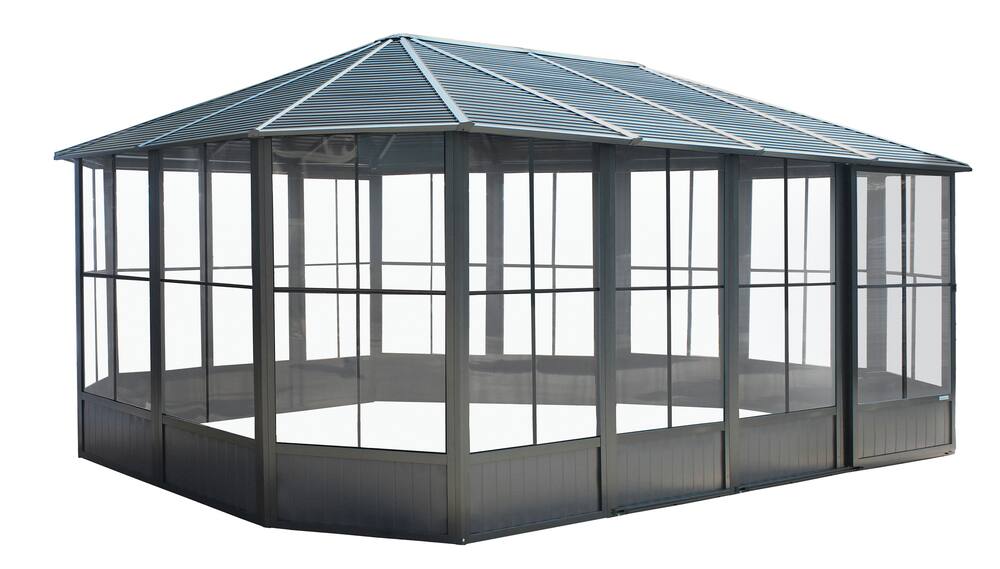 Sojag Korado Galvanized Steel Roof Outdoor Solarium with Sliding Door, Dark Grey, 12 x 18-ft