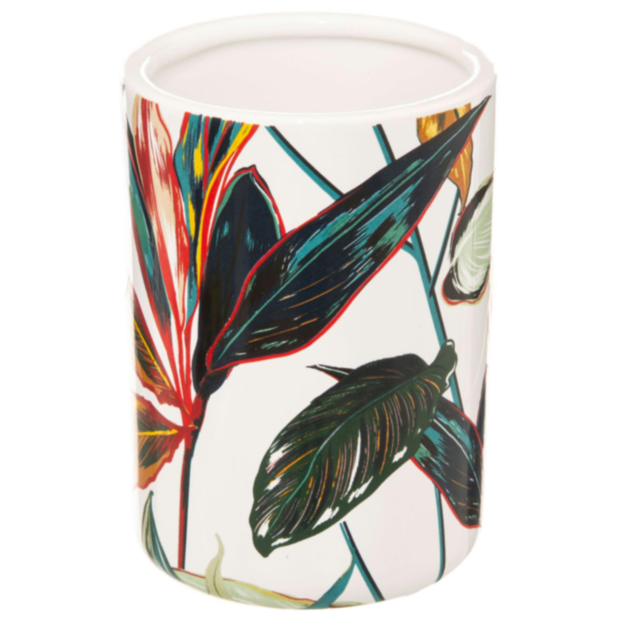 - Gobelet porte brosses à dents feuillage exotique -7.8x7.8x11cm