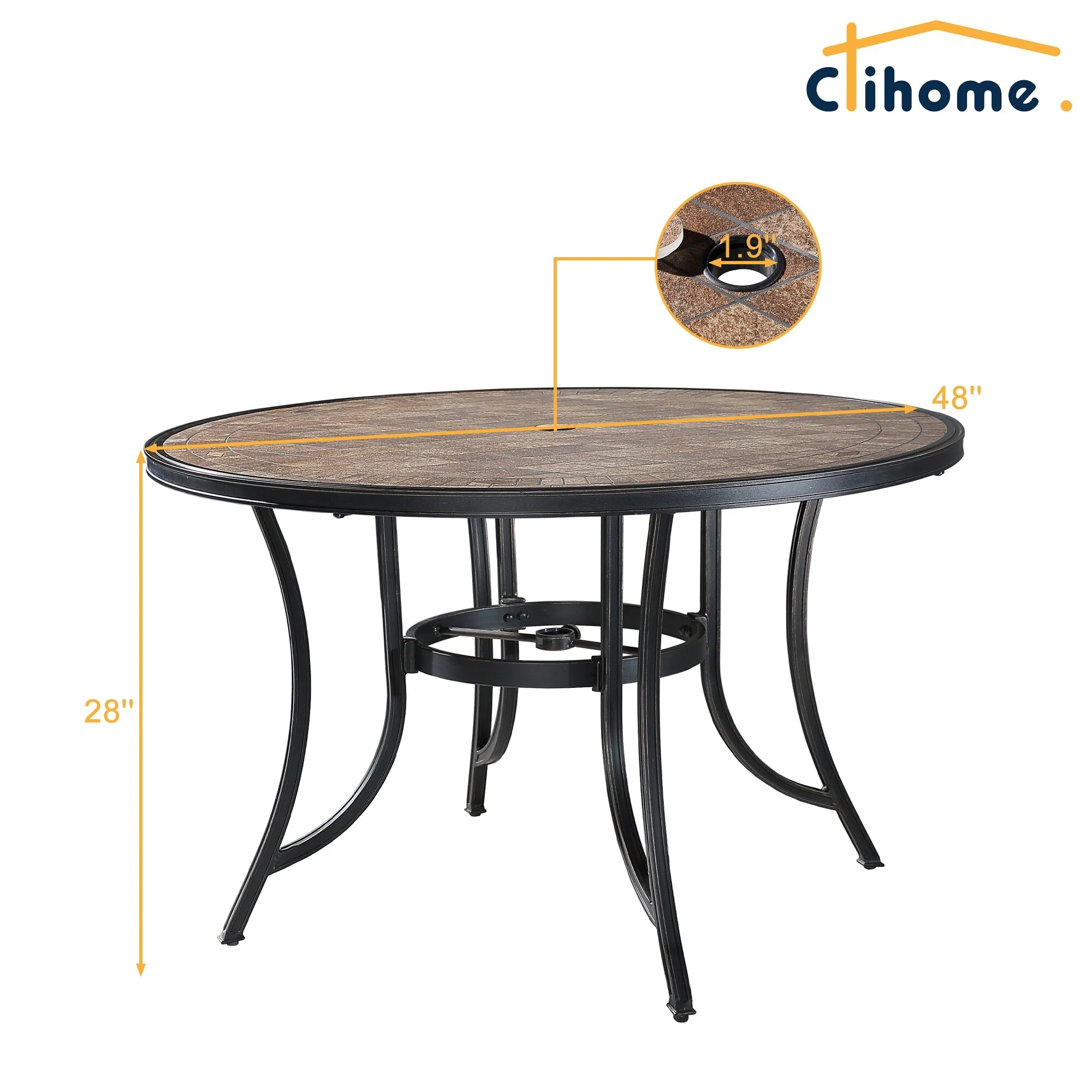 Clihome Outdoor Table 48 Cast Aluminum Dining Table with Ceramic Tabletop