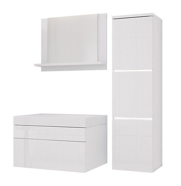 Ensemble Meuble Salle De Bain, Blanc Mat, Blanc Brillant, 90 X 110 Cm