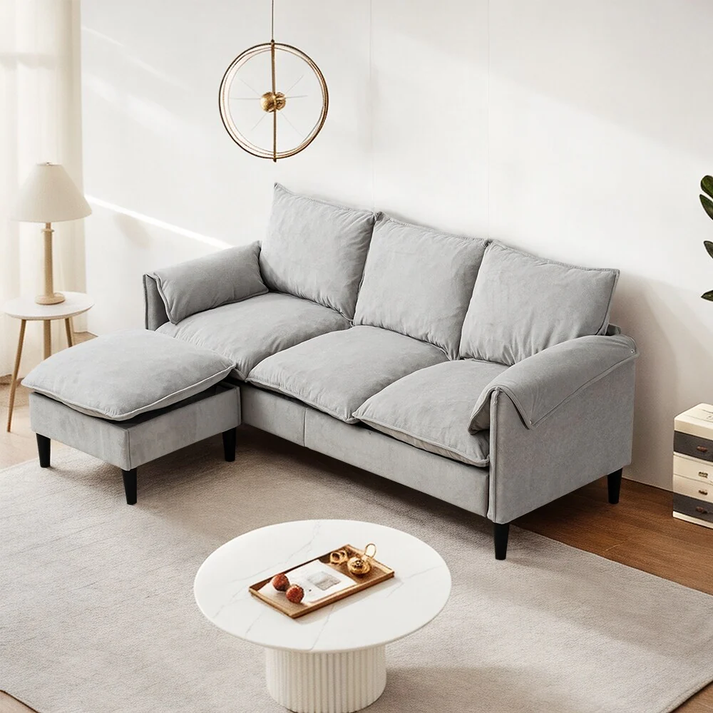 Convertible L-Shape Sofa Bed, Storage, Footstool, 3-Seater Multi-Space