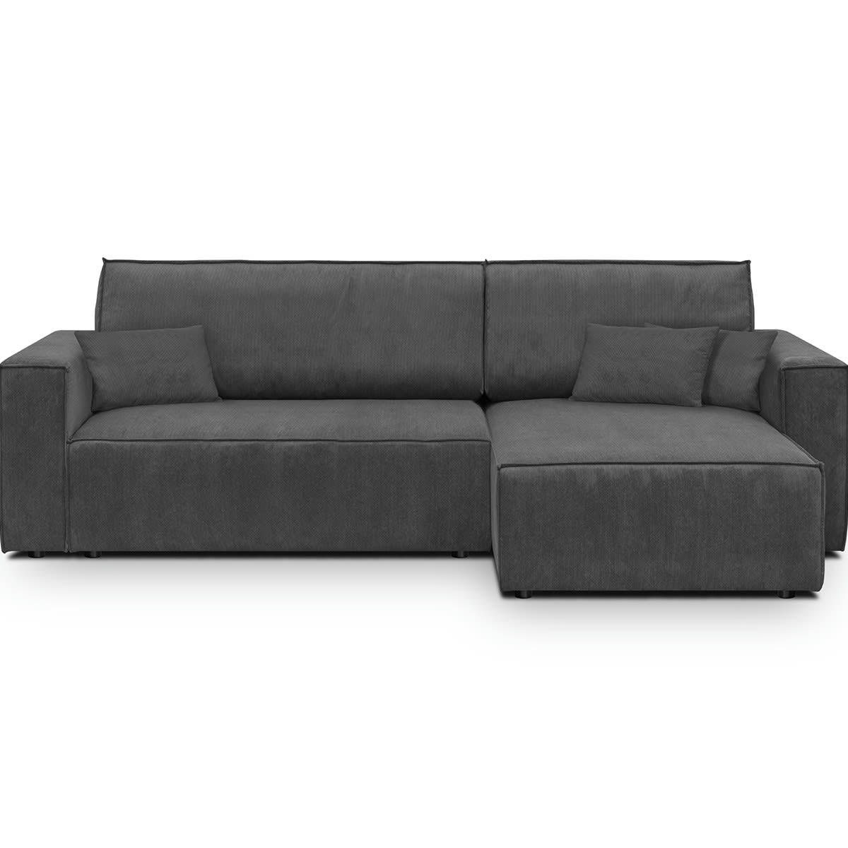 LIVIA NEW - Canapé d'angle convertible 4 places en velours fines côtes anthracite