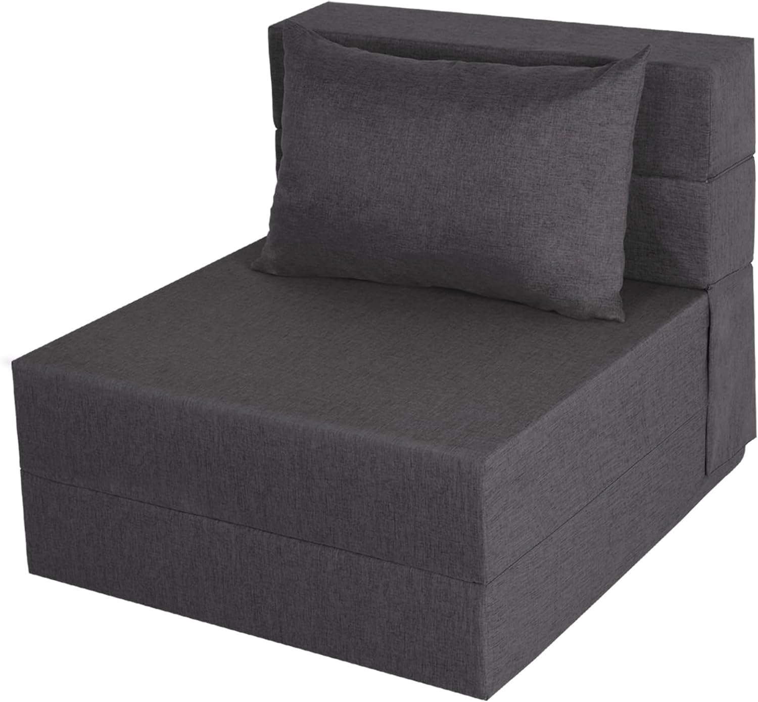 Fvkind Folding Sofa Bed, Foldable Sleeper Chair with Washable Cover, Convertible Futon Sofa Bed with Pillow, Fold Out Couch for Living Room, Dorm, Guest Room, Single Size, Dark Grey