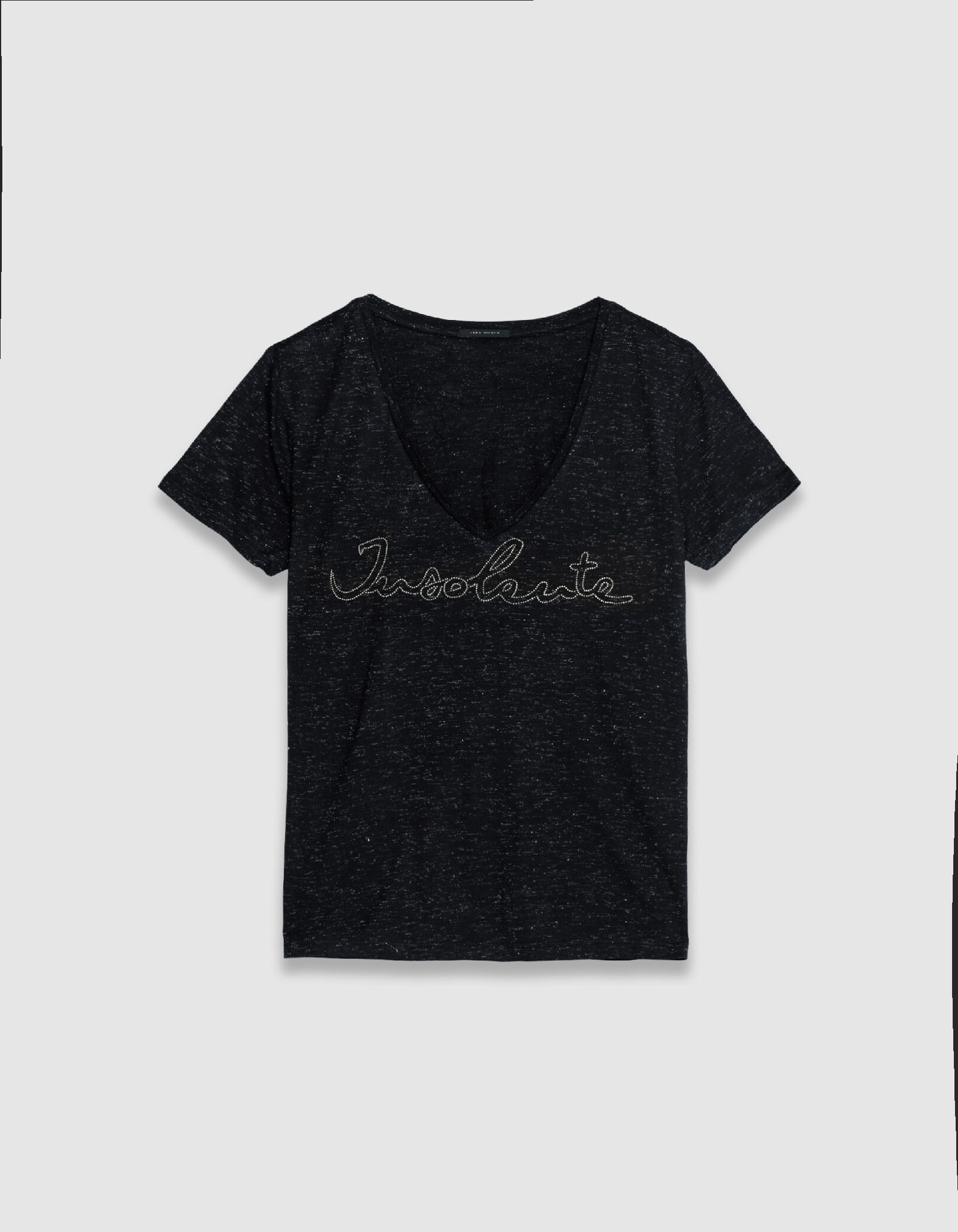Tee-shirt marine lurex message brodé micro-billes Femme
