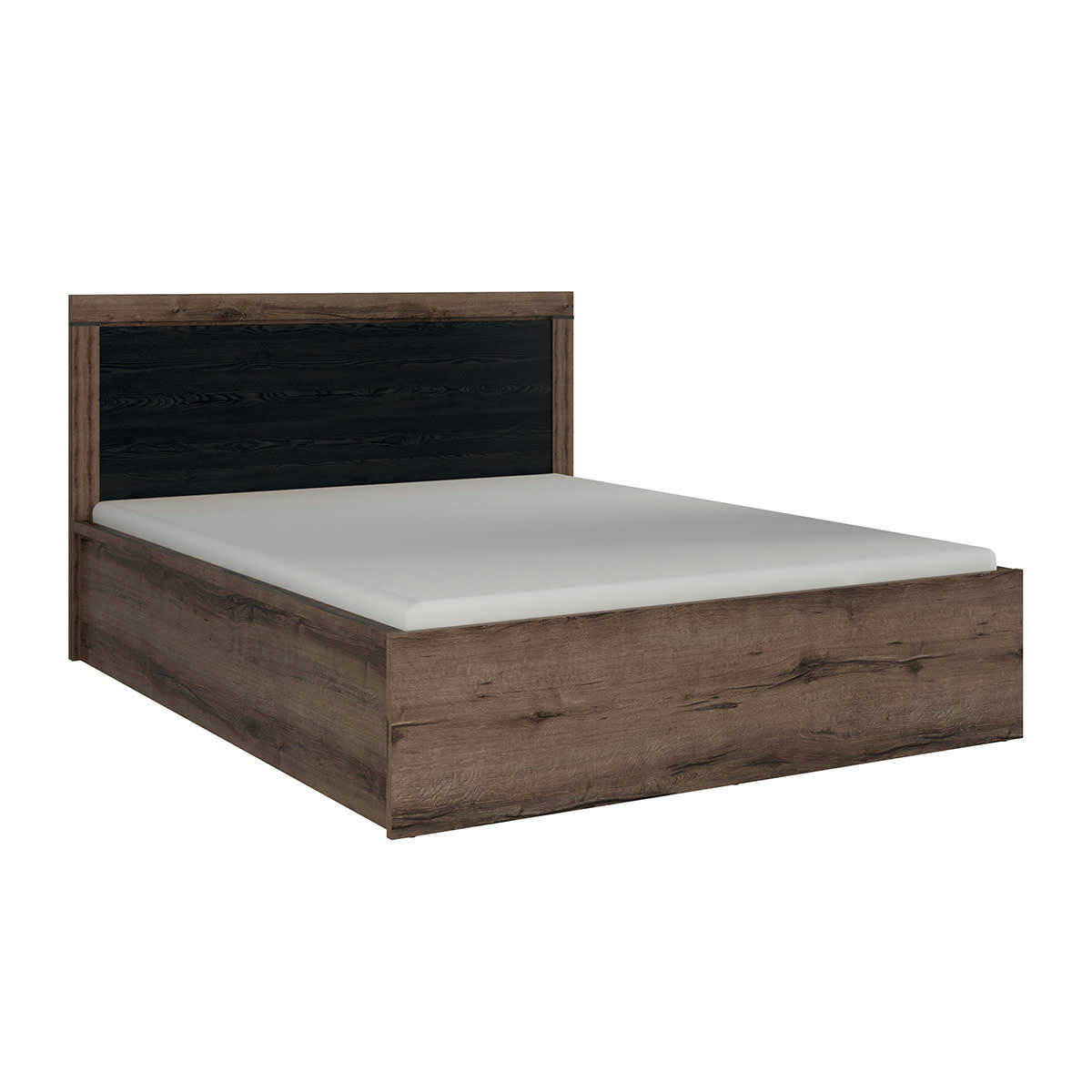 - Lit coffre 160x200 sommier inclus panneaux agglomérés naturel et noir