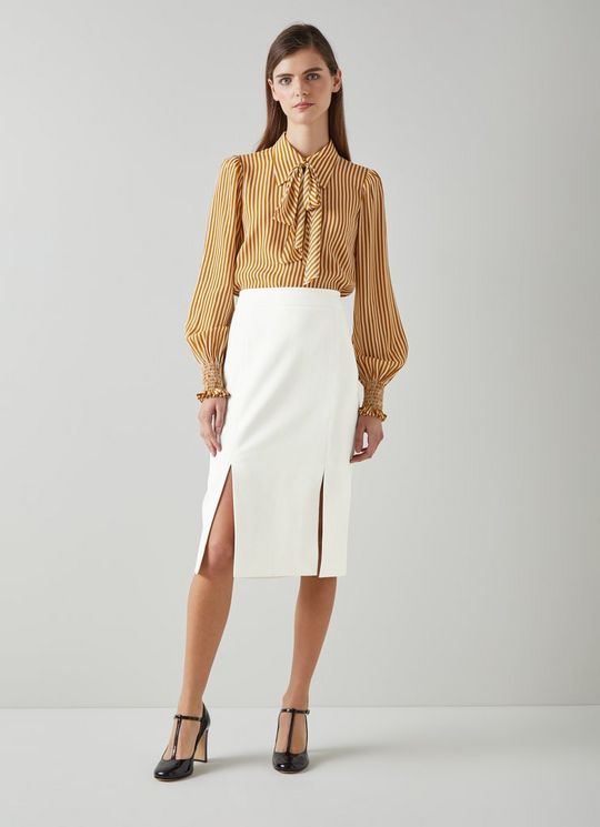 Sky Cream Crepe Pencil Skirt with LENZING? ECOVERO? viscose