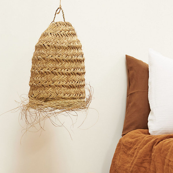 Abat-jour tube fibre de palmier (40x28 cm - Naturel)