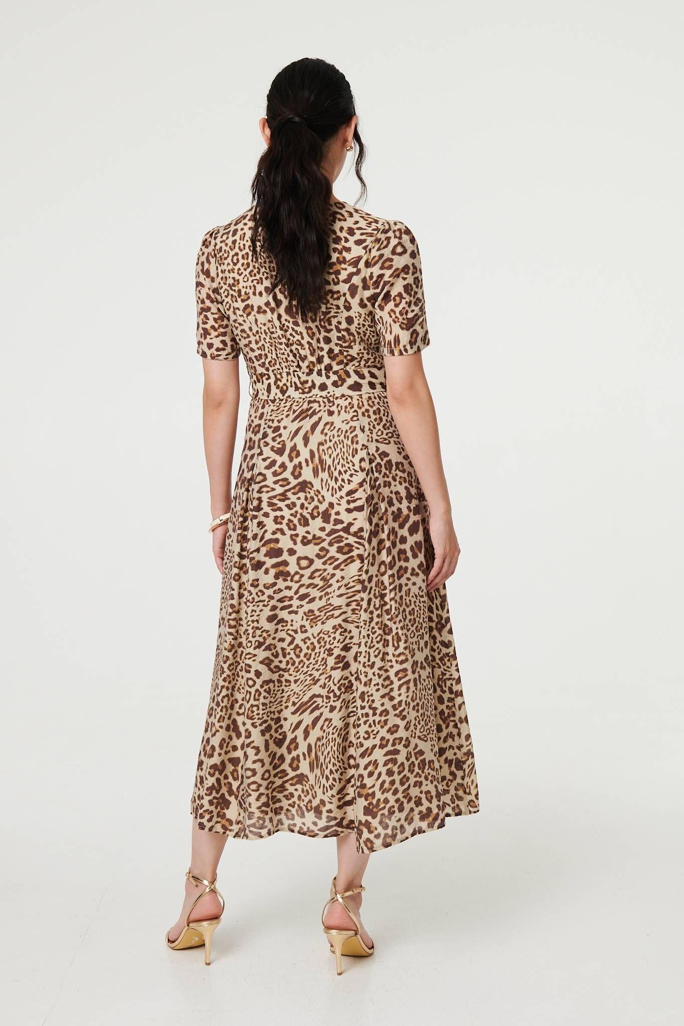 Izabel London Animal Print Belt Detail Midi Dress