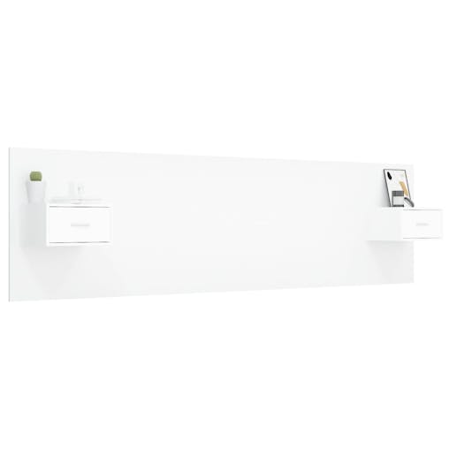 NNEVL Bed Headboard with Cabinets White Engineered Wood
