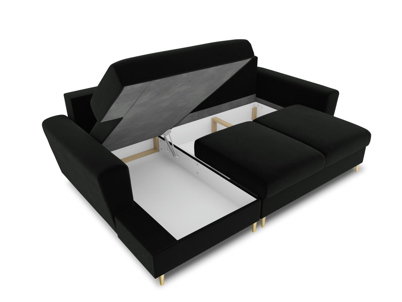 MOGHAN - Canapé d'angle gauche convertible 4 places en tissu velours noir