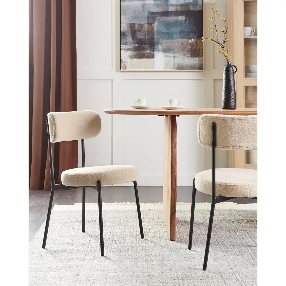 ALLISON - Eetkamerstoel set van 2 - Lichtbeige - Boucl&eacute;