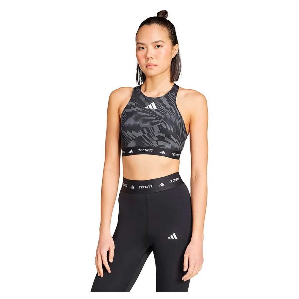 adidas Techfit High Neck Print Medium Impact Sports Bra