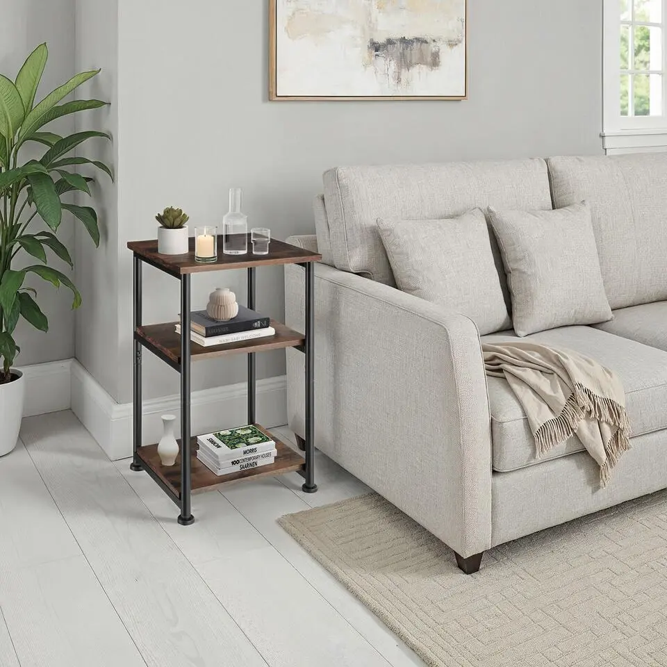 tectake Bijzettafel Memphis 34x30x59cm, Industrieel Hout Donker, Rustiek