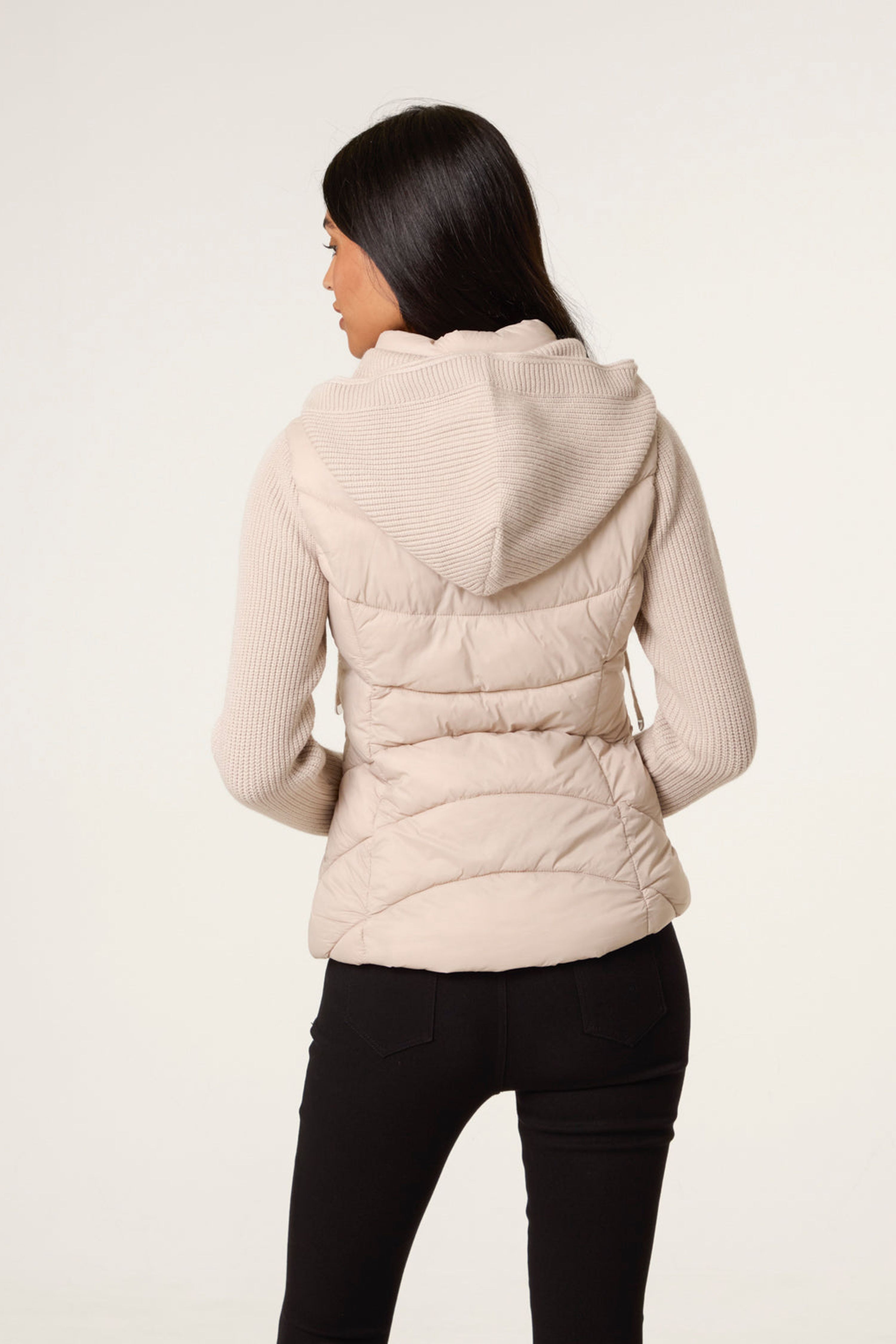 Blue Vanilla Stone Knitted Sleeve Puffer Jacket